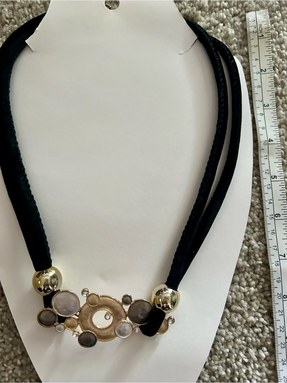 Bold Black Cord Necklace with Gold and Gray Accents - Picture 2 of 3
